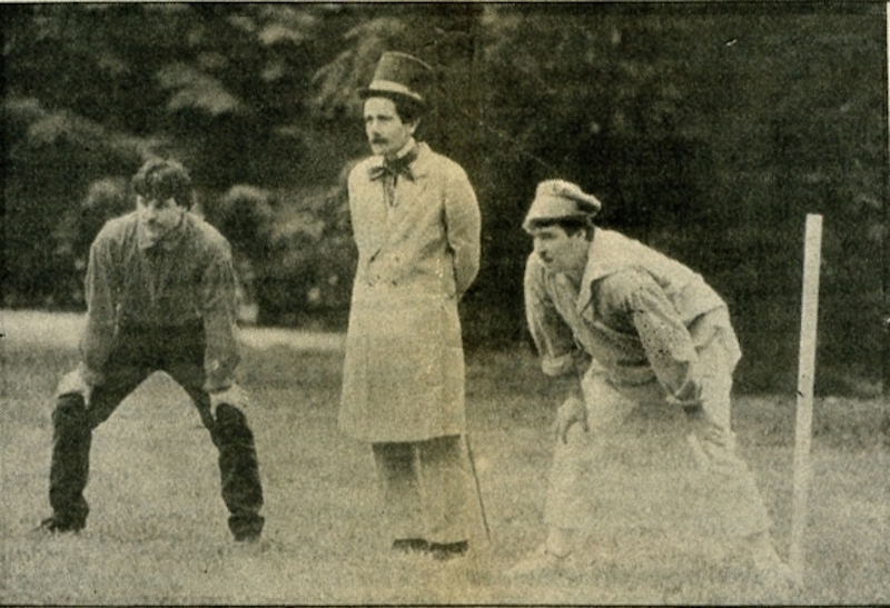 John Thorn, middle, wearing an 1860s umpire uniform while overseeing a vintage re-creation game (played by 1858 rules) in Tarrytown, NY, 1990. Image courtesy John Thorn.